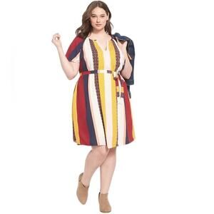 Lane Bryant Ruffle-Sleeve Fit & Flare Dress - Stripe size 24 knee length